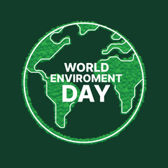 World Enviroment day - White text on green globe world with leaf texture and white line on dark green background vector design - 781890228