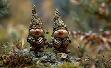 Whimsical Forest Friends A Gnome and a Gnome with a Pine Cone Generative AI
