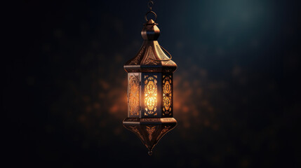 Fototapeta na wymiar Illuminated Traditional Arabic Lantern on Dark Background