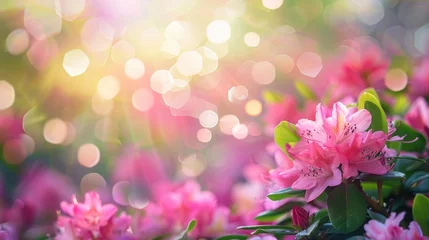 Fototapeten Vibrant Pink Azalea Blooms Basking In Sunlight With Bokeh Background © Julia Jones
