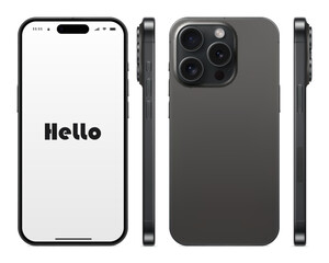 new frameless smartphone grey color with blank screen, front, back and side view, isolated on white background. mockup of realistic and detailed mobile phone with shadow. vector illustration