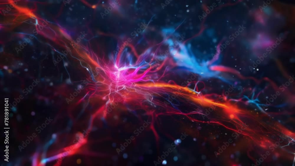 Poster a microscopic view of a tissue section stained with a combination of red and blue fluorescence dyes 