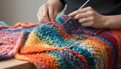 Fototapeta na wymiar A-Person-Knitting-A-Colorful-Blanket-Creating-A-W- 2
