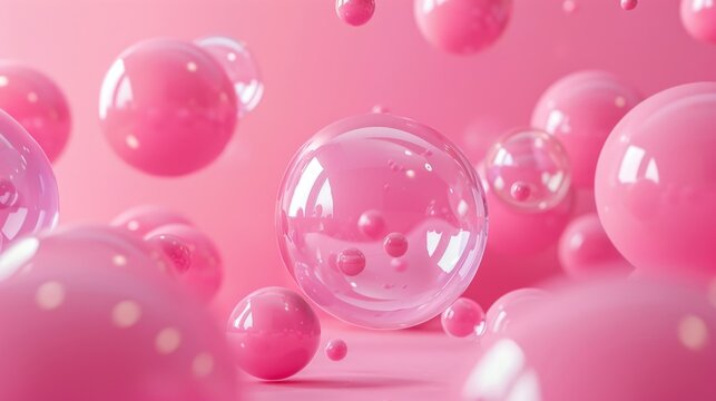 3D rendering of pink bubbles in various sizes