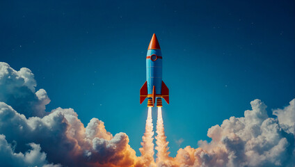 Rocket taking off on a clean background as an illustration of a new business starting and new beginnings