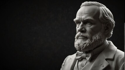 charles darwin white smooth marble statue on plain black background from Generative AI