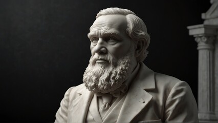 charles darwin white smooth marble statue on plain black background from Generative AI - obrazy, fototapety, plakaty