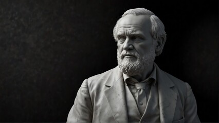 charles darwin white smooth marble statue on plain black background from Generative AI