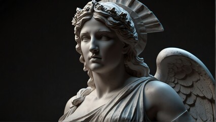 greek god athena white smooth marble statue on plain black background from Generative AI