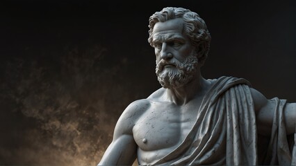 greek poet homer white smooth marble statue on plain black background from Generative AI