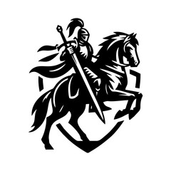 equestrian knight vector logo design. Horse warrior vector. war horse silhouette