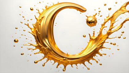 goldener großer Buchstabe C umspült von einer dynamisch bewegten Welle aus flüssigem Gold Spritzer, edel und leuchtend als Hintergrund und Vorlage für Gestaltung  Symbol Logo 3D Metall - obrazy, fototapety, plakaty