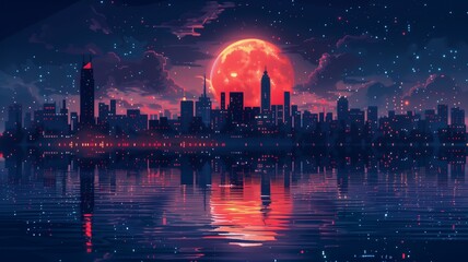 Retro style of pixel background of modern and calm city, Illustration in r pixel art background, 2d vector illustration, EPS 10.