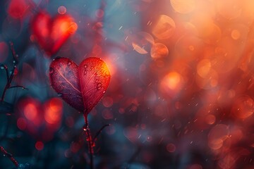 Enchanted Heart: A Valentine's Bokeh Dream. Concept Valentine's Day, Bokeh Photography, Romantic Photoshoot, Heart-shaped props, Dreamy lighting - obrazy, fototapety, plakaty
