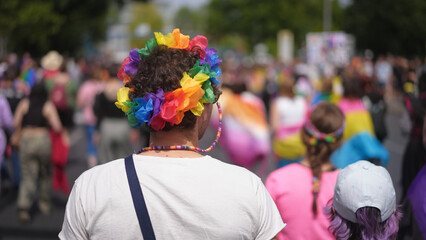 Colorful rainbow hair band. Joy lgbt pride month fest. Fun bi man coming out. No stop homophobia....
