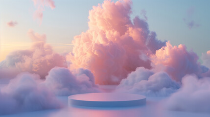 Podium on Clouds background pink and blue 3d