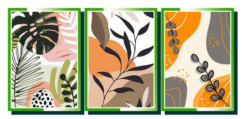 Abstract seamless floral background with flowers and leaves. Hand drawn modern art. Vintage organic hand drawn nature doodle graphic. Naive botanical simple graphic. Retro muted natural colors