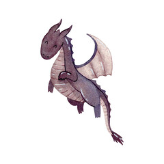Cute cartoon dragon. Vector watercolor hand drawn illustration. - 781895062