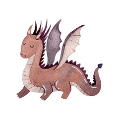 Cute cartoon dragon. Vector watercolor hand drawn illustration. - 781895209