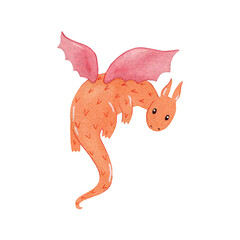 Cute cartoon dragon. Vector watercolor hand drawn illustration. - 781895439