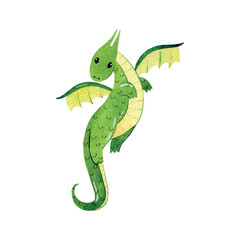 Cute cartoon dragon. Vector watercolor hand drawn illustration. - 781895613