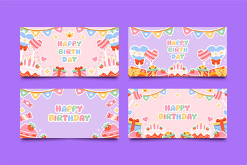 Colorful birthday stickers horizontal cards set collection - 781895658