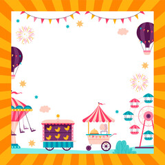 Flat amusement park frame background with fair attractions - 781895675