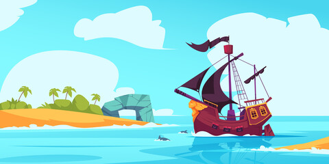 Pirate adventure illustration in flat design - 781895677