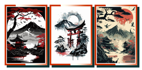 picture ink painting oriental japan artwork japanese sketch watercolor silhouette artistic brush