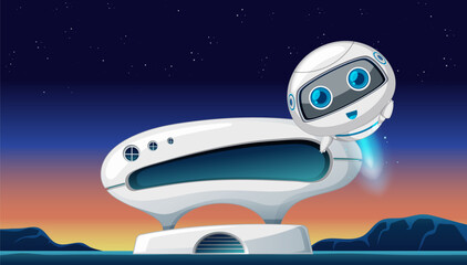 Vector illustration of a robot under starry sky