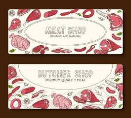 Hand drawn butcher shop banner set - 781895694