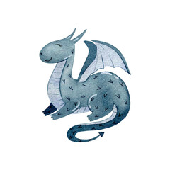 Cute cartoon dragon. Vector watercolor hand drawn illustration. - 781895827