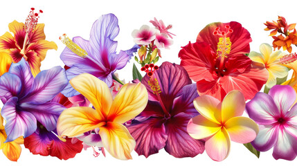 Colorful Tropical Flowers on White Background