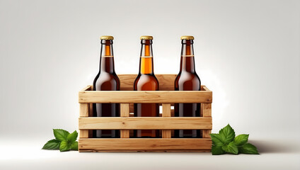 Bottles of beer and wine on white background