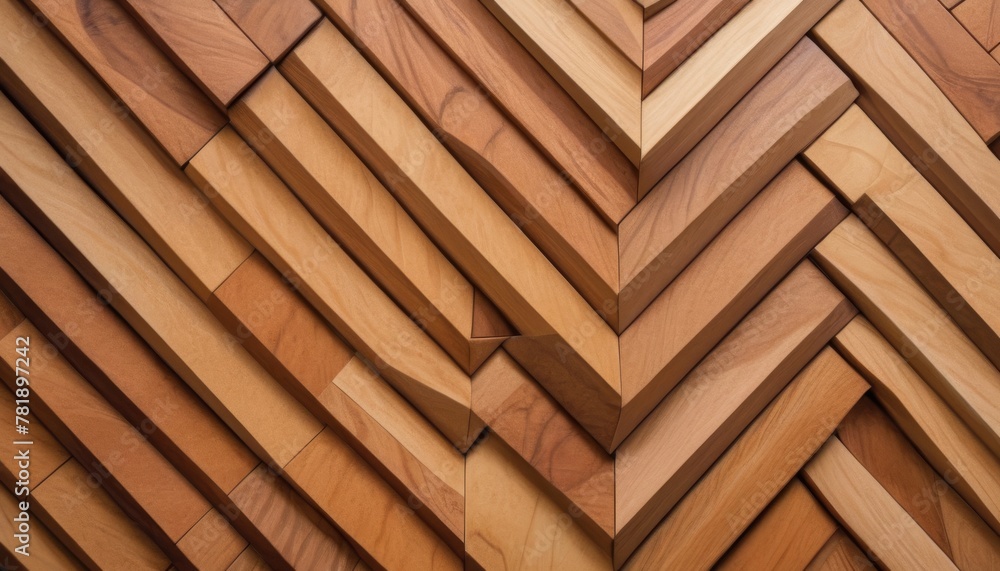Poster a detailed view of a wood surface with a complex geometric pattern, providing a rich texture and dep