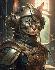 スチームパンクな猫　甲冑を凛々しい騎士