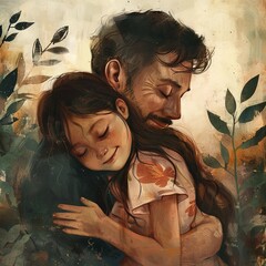 Father and daughter hugging . Father's day - obrazy, fototapety, plakaty