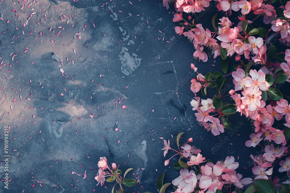Poster slide background with colorful leaves and flowers framing on a painted wall. background image. creat