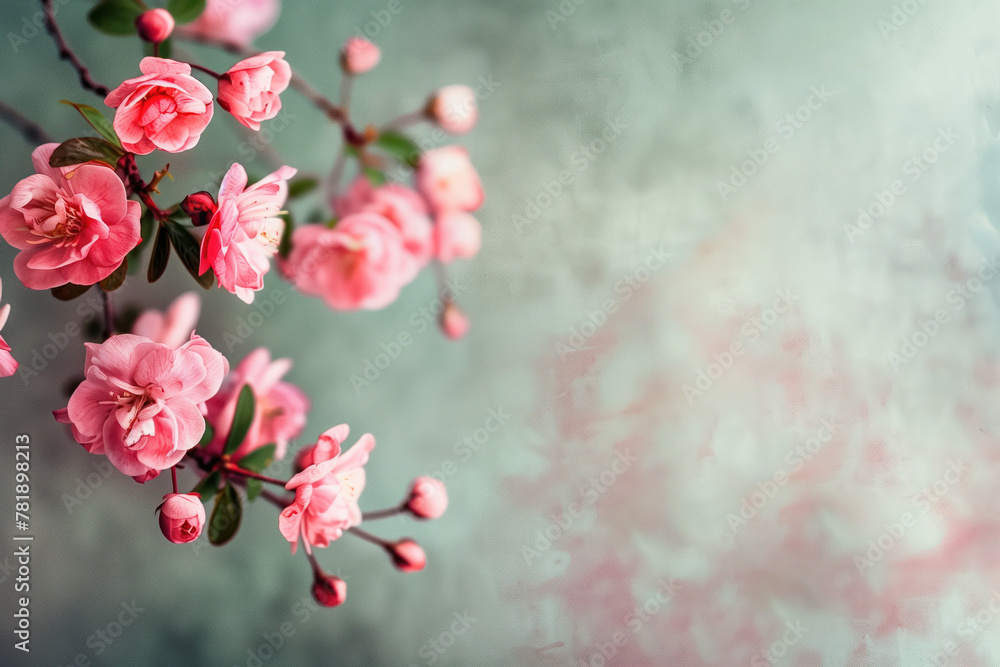 Poster slide background with colorful leaves and flowers framing on a painted wall. background image. creat