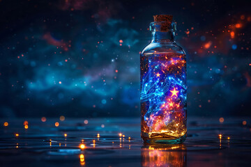 Bottle of cosmic lights, mimicking a nebula enchantment, signify
