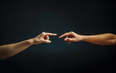 Isolated background two touching hands,created with Generative AI tecnology.