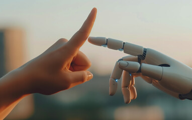 Human hands and AI robot hands,created with Generative AI tecnology.