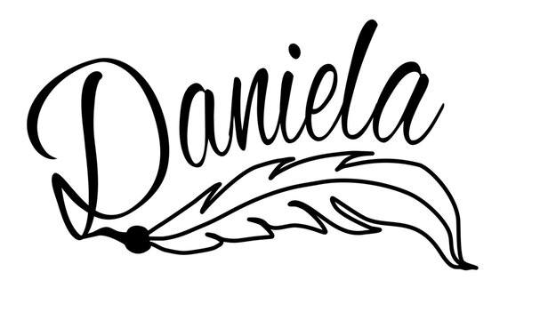 Daniela - black color - name written - Word with feather for websites, baby shower, greetings, banners, cards-shirt, sweatshirt, prints, cricut, silhouette, sublimation