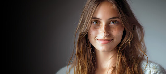 Close up portrait of a smiling young woman. Generative ai design concept.