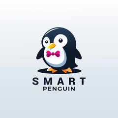 A little beautiful smart penguin logo design template