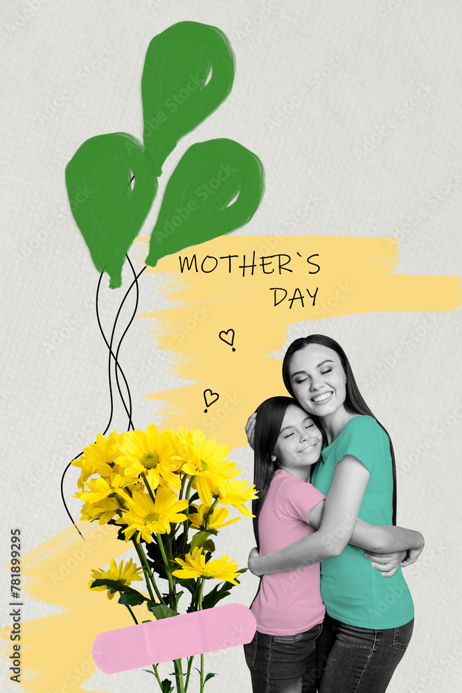 Canvas Prints Composite collage image of happy mom daughter hugging spend time together celebrate mother day postcard billboard comics zine minimal