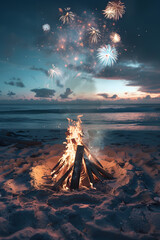 San Juan bonfire on the beach with fireworks
