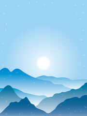 Background illustration with the moon floating on the mountain