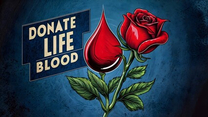 Donate Blood, Save Lives: Blood and Rose Poster Illustration - obrazy, fototapety, plakaty