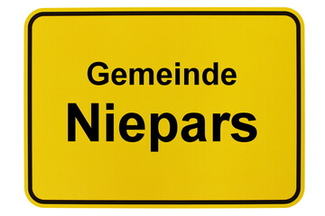 Illustration eines Ortsschildes der Gemeinde Niepars in Mecklenburg-Vorpommern - obrazy, fototapety, plakaty